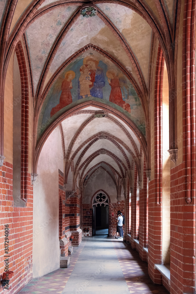 Cloisters of the High Castle part of the Medieval Teutonic Order castle and monastery in Malbork, Poland