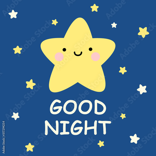 Cute vector good night card with cartoon stars
