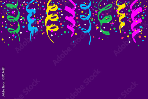 Dark background with colorful streamers hanging on top