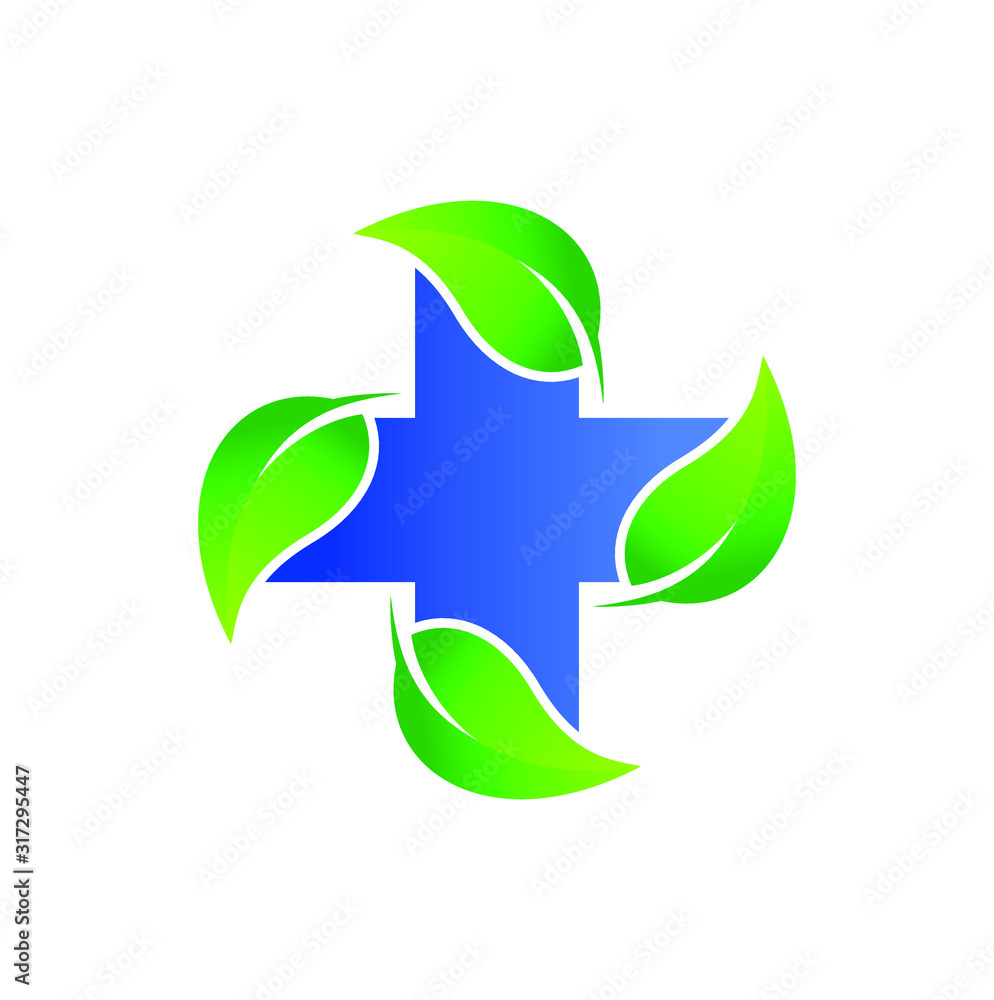 Obraz premium Medical Cross and Leaf for Health Pharmacy Vector Illustration