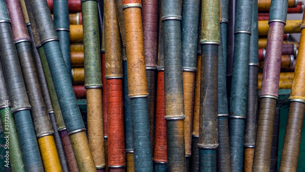 Background texture. Cone for a bobbin with wool. Traditional woolen factory.