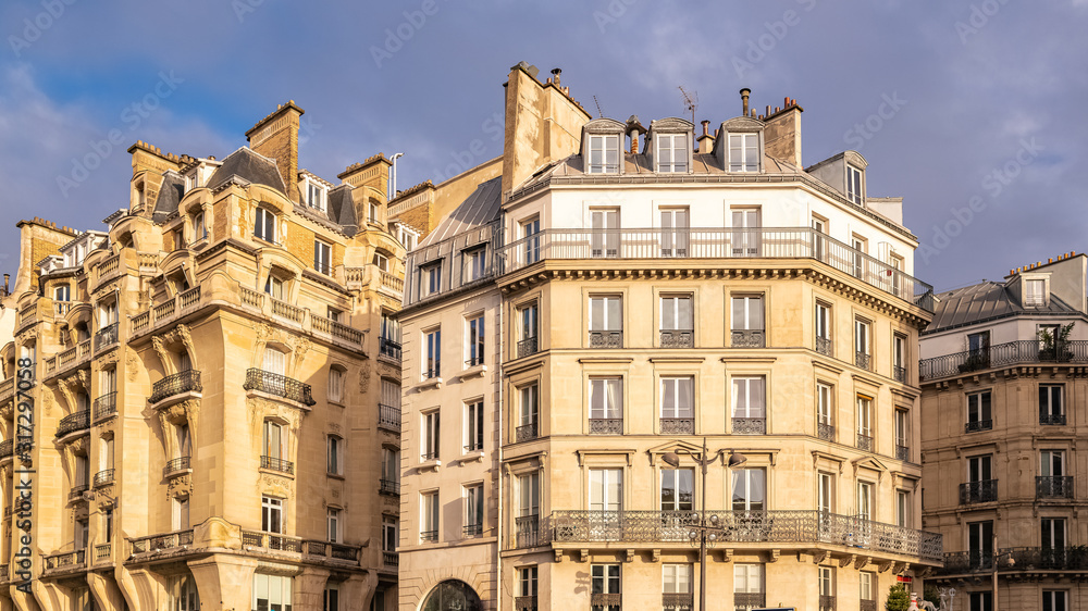 Paris, typical facade and windows, beautiful building rue de Rivoli