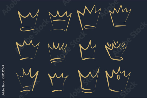 Hand drawn crowns logo set for queen icon template color editable. princess  doodle  pop art  beauty and fashion shopping symbol vector sign isolated illustration for graphic and web design.