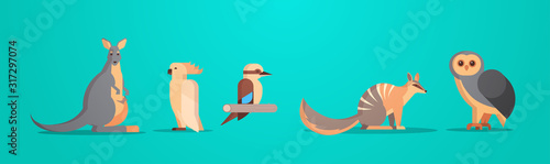 set cartoon endangered wild australian animals collection wildlife species fauna concept flat horizontal vector illustration