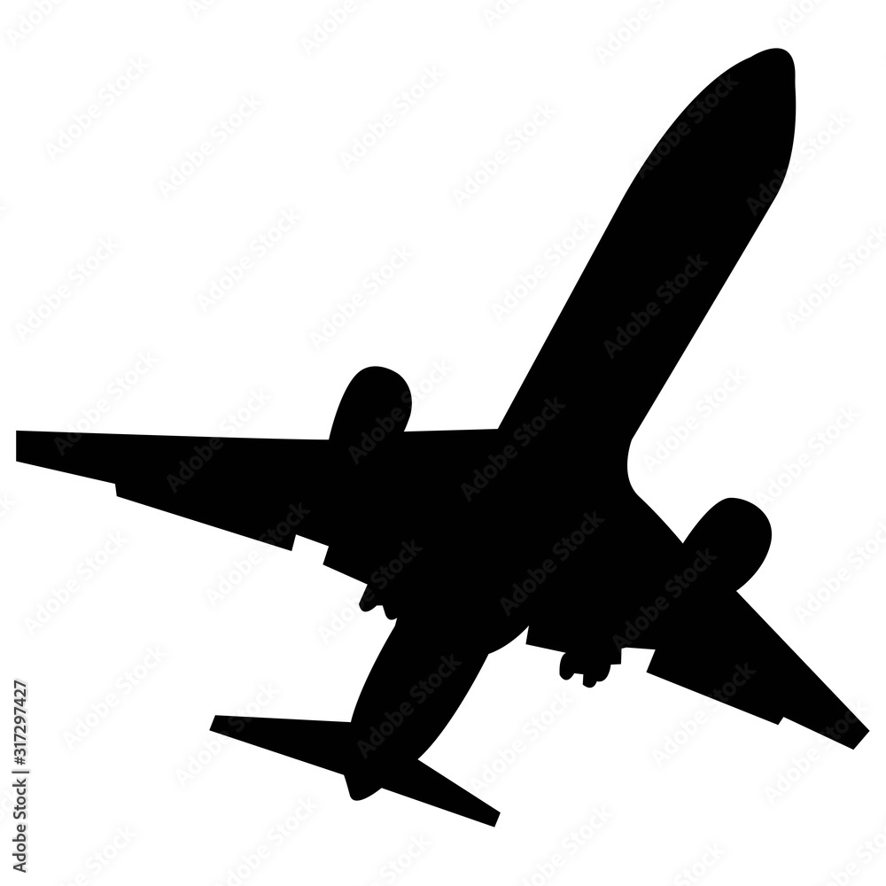 Fototapeta premium Black silhouette of a passenger airplane on a white background.