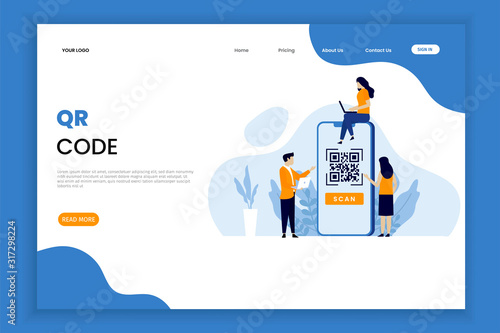 QR code scanning vector illustration concept with people scan code. people use smartphone and scan QR code for payment and everything.