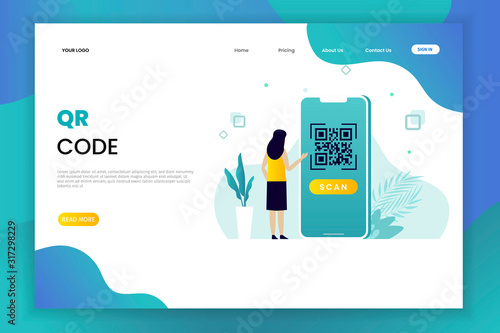 QR code scanning vector illustration concept with people scan code. Scan QR code for payment and everything.