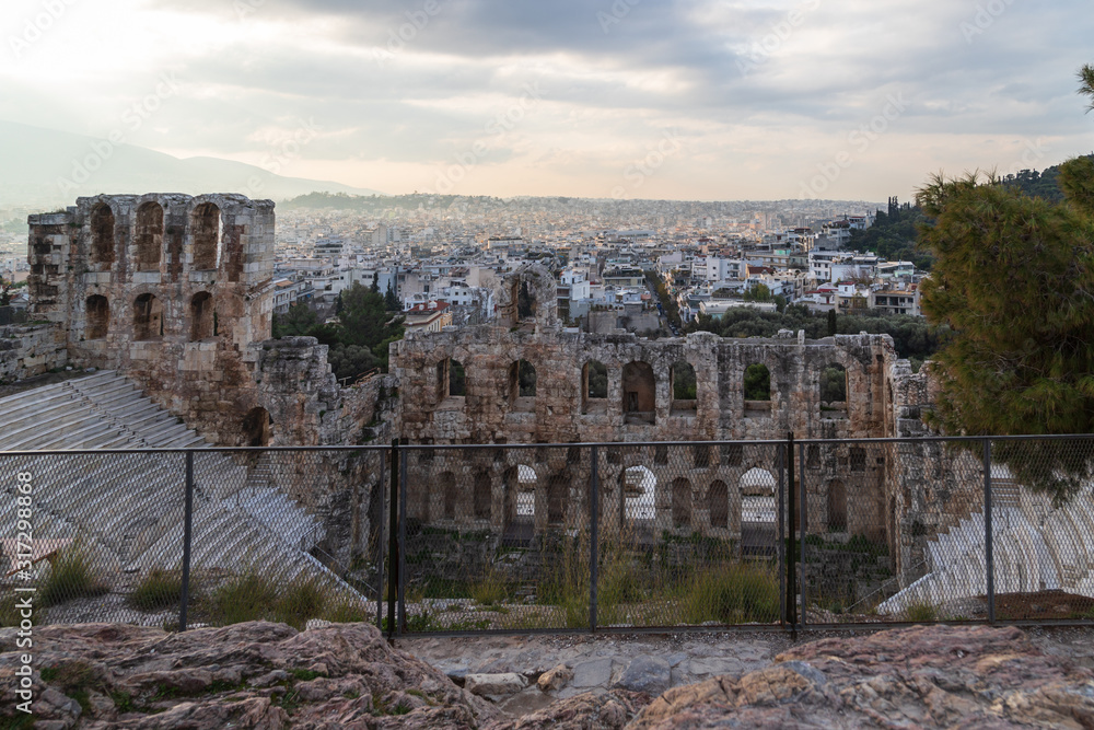 Fototapeta premium Odeon of Herodes Atticus, Acropolis, Athens, Greece. The Odeon of Herodes Atticus is a stone theatre structure located on the southwest slope of the Acropolis of Athens