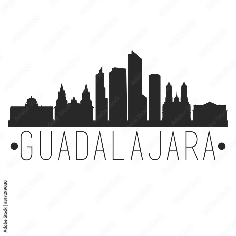 Guadalajara Mexico. City Skyline. Silhouette City. Design Vector. Famous Monuments.