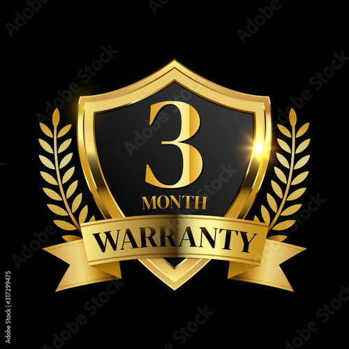 3 month  warranty logo with golden shield