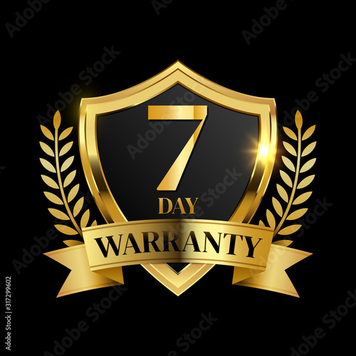 7 day warranty logo with golden shield