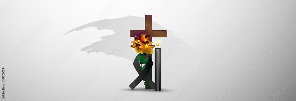 Vector illustration concept of the end of life death. Candles are burning and flowers are lying by the candles. Christian religion rite. Vector illustration concept of the end of life death. Candles are burning and flowers are lying by the candles. Christian religion rite.