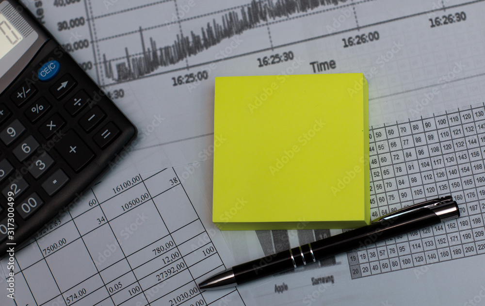 Calculator, pen, graph, white background Stock Photo | Adobe Stock