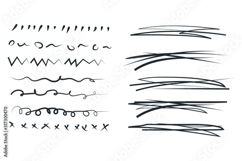 Handmade of underline strokes in marker brush doodle style template color editable. Various Shapes vector sign isolated on white background illustration for graphic and web design.
