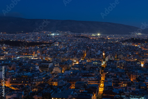 Night view of the city from Filopappos Hill in the evening  Athens  Greece
