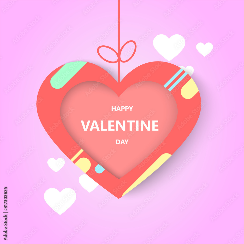 vector love and valentine day background with origami hanging heart.