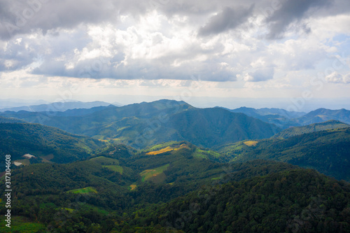 Aerial landscape of mountain and blue sky with cloud at Doi Mae U Kho  Khun Yuam  Mae Hong Son  Thailand