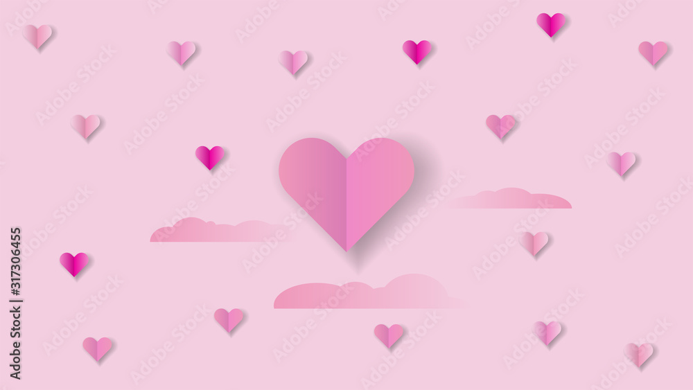 Pink love shaped paper floating with a gradient background. happy mother's day with a symbol of love. for greeting cards, banners, posters, wedding invitations. editable EPS 10 vector