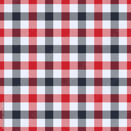 Flame Scarlet, Brilliant White and Black  Tartan  Plaid  Seamless Pattern