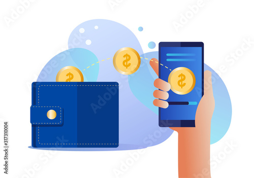 Online money transfer, mobile payments vector illustration concept