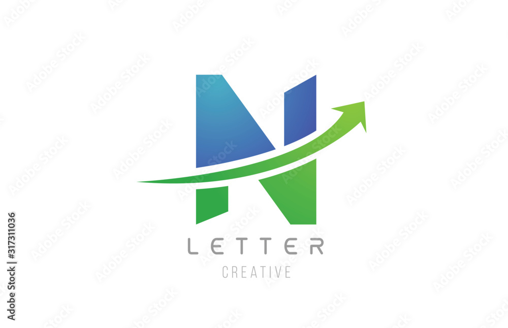 Obraz premium green blue swoosh arrow letter alphabet N for company logo icon design