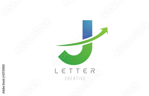 green blue swoosh arrow letter alphabet J for company logo icon design