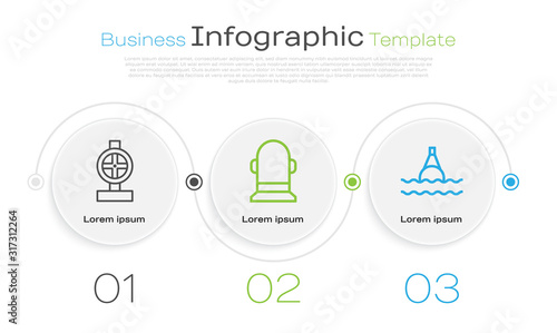 Set line Industry metallic pipes and valve, Buoy and Floating buoy on the sea. Business infographic template. Vector