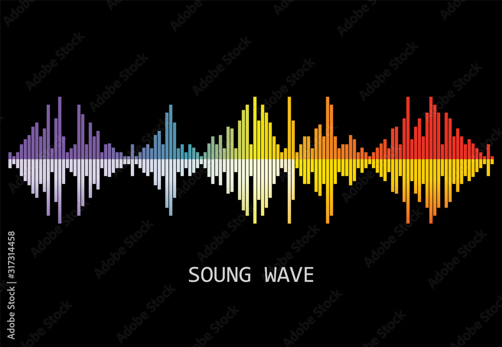 Vector Sound Wave Illustration. Rainbow pulse player logo. Colorful equalizer element on a black background