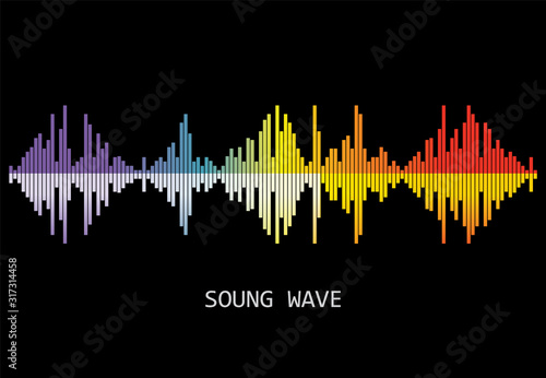 Vector Sound Wave Illustration. Rainbow pulse player logo. Colorful equalizer element on a black background