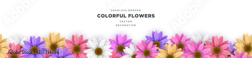 Fényképezés Colorful Gerbera Daisy flower border frame vector decoration template