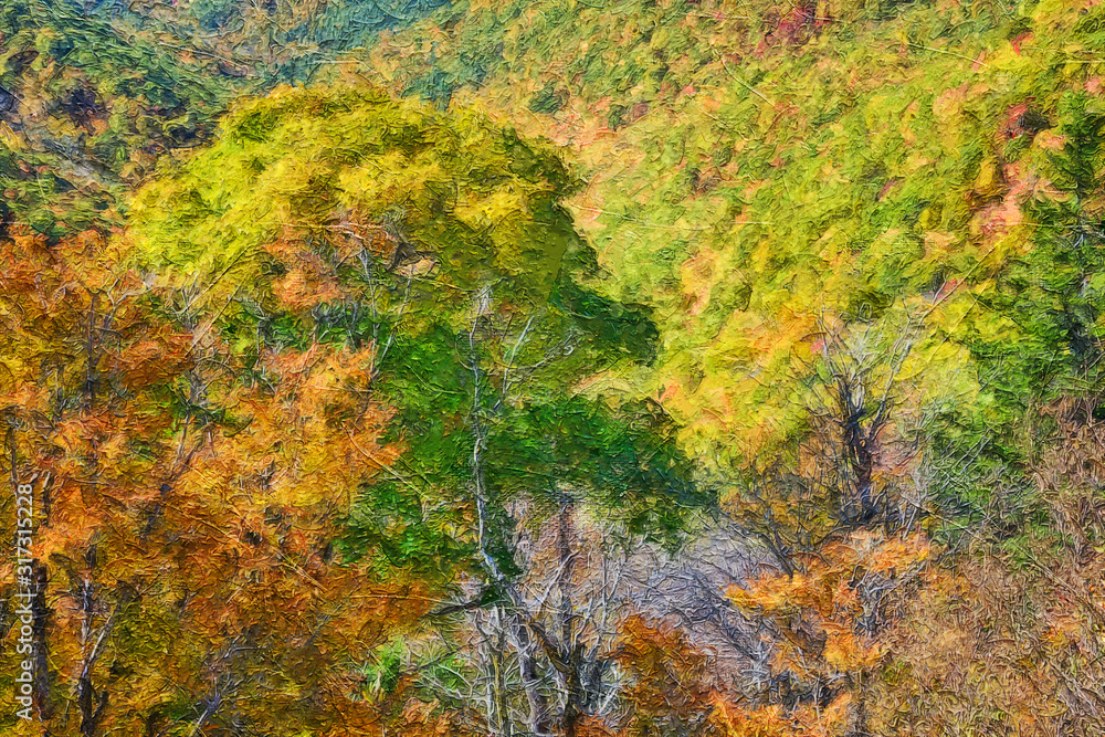 Impressionistic Style Artwork of Autumn in the Appalachian Mountains Viewed Along the Blue Ridge Parkway Impressionistic Style Artwork of Autumn in the Appalachian Mountains Viewed Along the Blue Ridge Parkway
