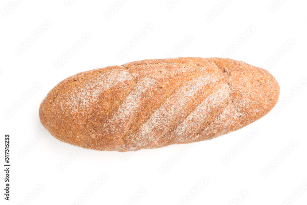 Fresh homemade bread with flour isolated on white background. top view. Fresh homemade bread with flour isolated on white background. top view.