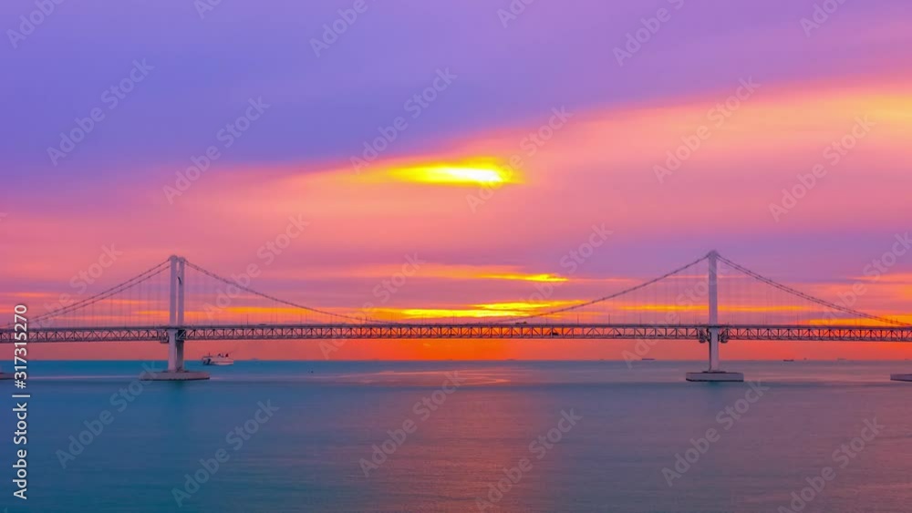 Timelapse video of Busan bridge in the morning, South Korea. Timelapse video of Busan bridge in the morning, South Korea.
