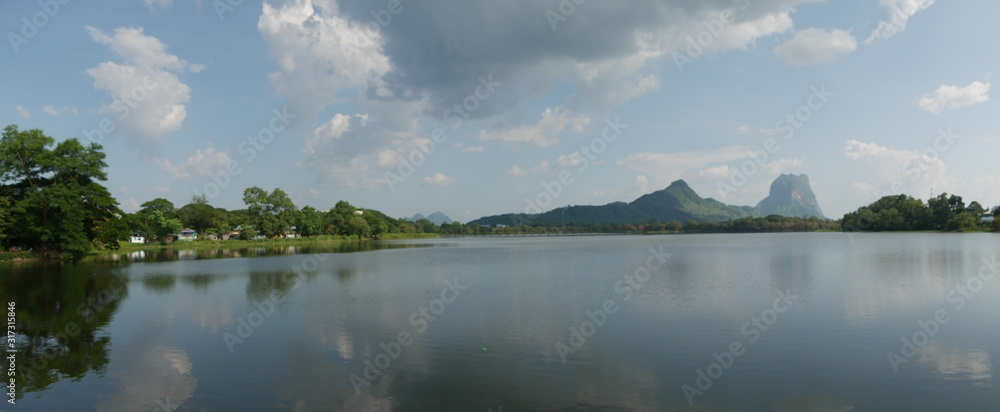 panoramic view of beautiful landscape of Hpa An, Myanmar, Asia