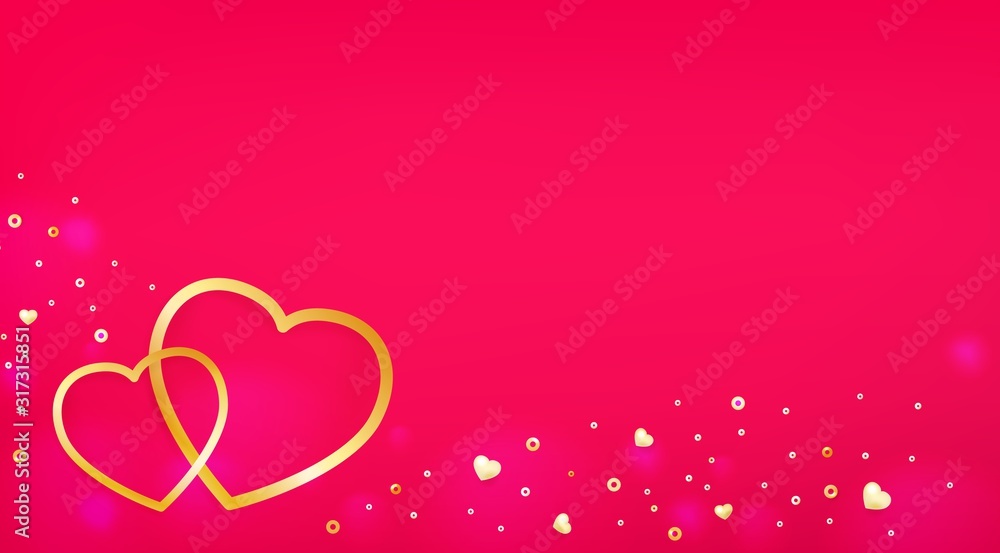 Card template with hearts, luminous beads. Valentines day background