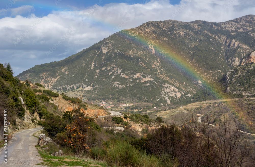 The rainbow in the mountains