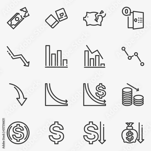 Set of the financial crisis line vector icon isolated on white background.
