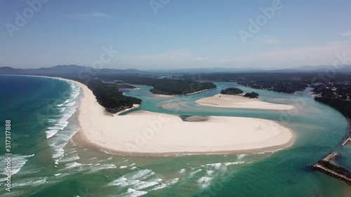 AERIAL: View over Nambucca Heads Bay from Captain Cook Lookout in NSW Australia photo