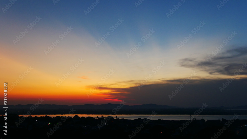 sunset scenery in Mawlayine, Myanmar, Asia