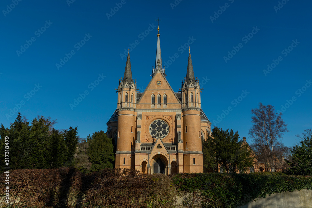 Braunschweig cemetery church in bright winter sunshine