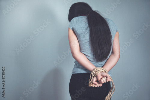 Canvas Print tied with rope sad woman