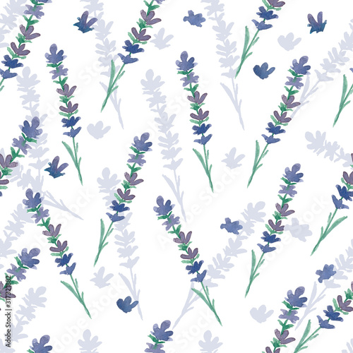 Seamless pattern of watercolor lavender flowers.Vector illustration