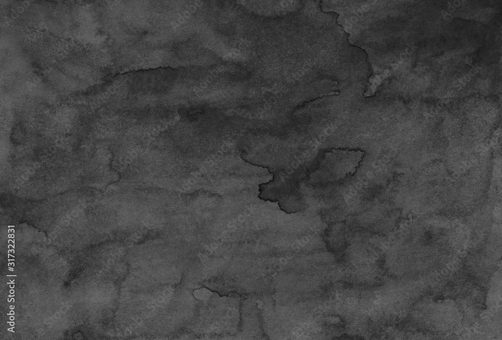 Naklejka premium Watercolor black and gray background texture hand painted. Aquarelle abstract old monochrome overlay. Ink stains on paper.