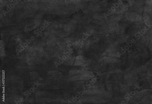 Watercolour deep black background texture. Monochrome overlay. 