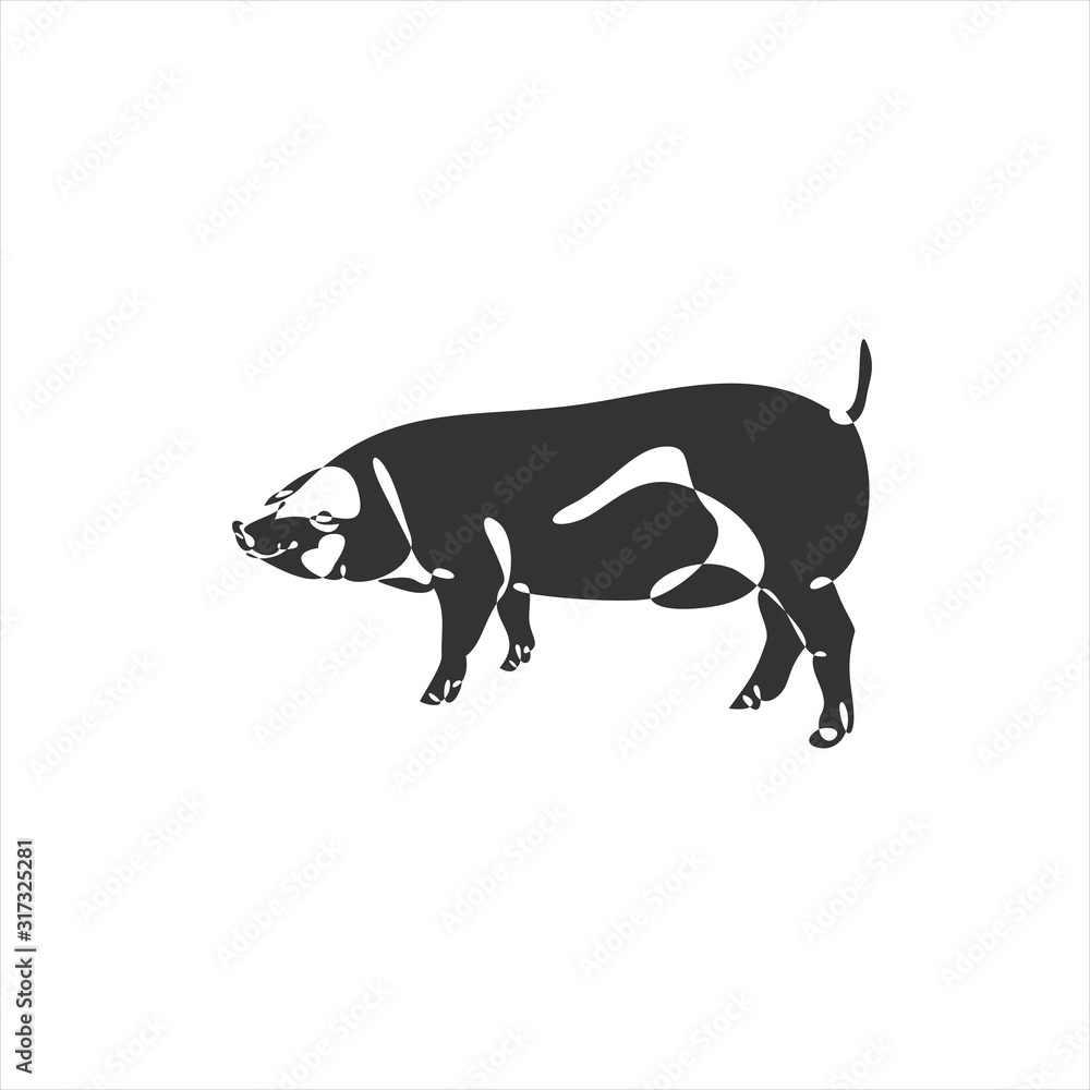 Pig. Continuous drawing with one line. Vector.
