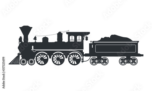 Vintage silhouette steam locomotive in retro style
