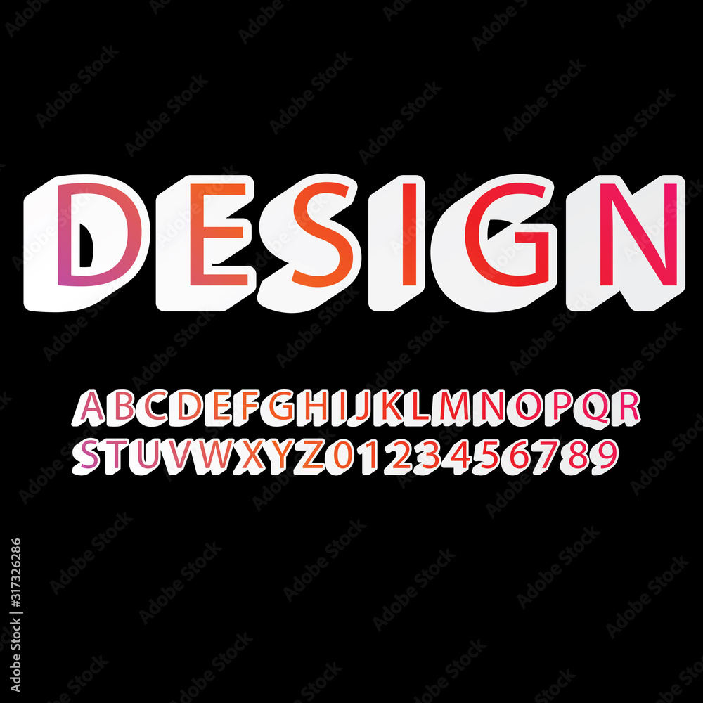 vector colorful font alphabet and numbers, design word on black background