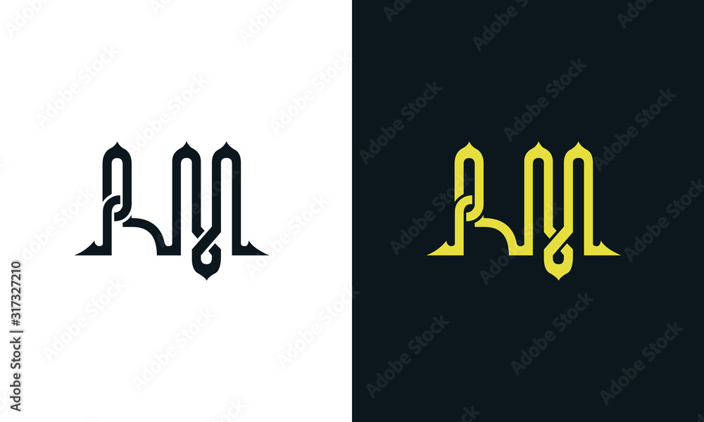 Minimal luxury line art letter RM logo. This logo icon incorporate with two Arabic letter in the creative way. It will be suitable for Royalty and Islamic related brand or company. 