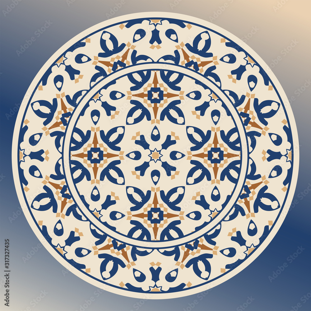 Creative color abstract geometric pattern, vector seamless.  Decorative plate and mandala for interior design. Home decor. porcelain design.