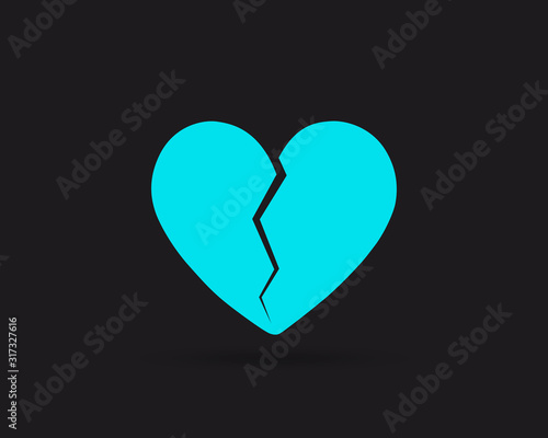 Broken Heart vector web icon isolated on black background, EPS 10, top view